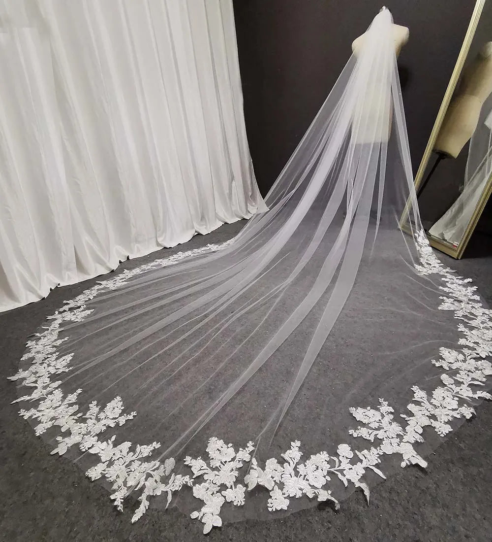 3-Meter Long Lace Cathedral Bridal Veil - White/Ivory