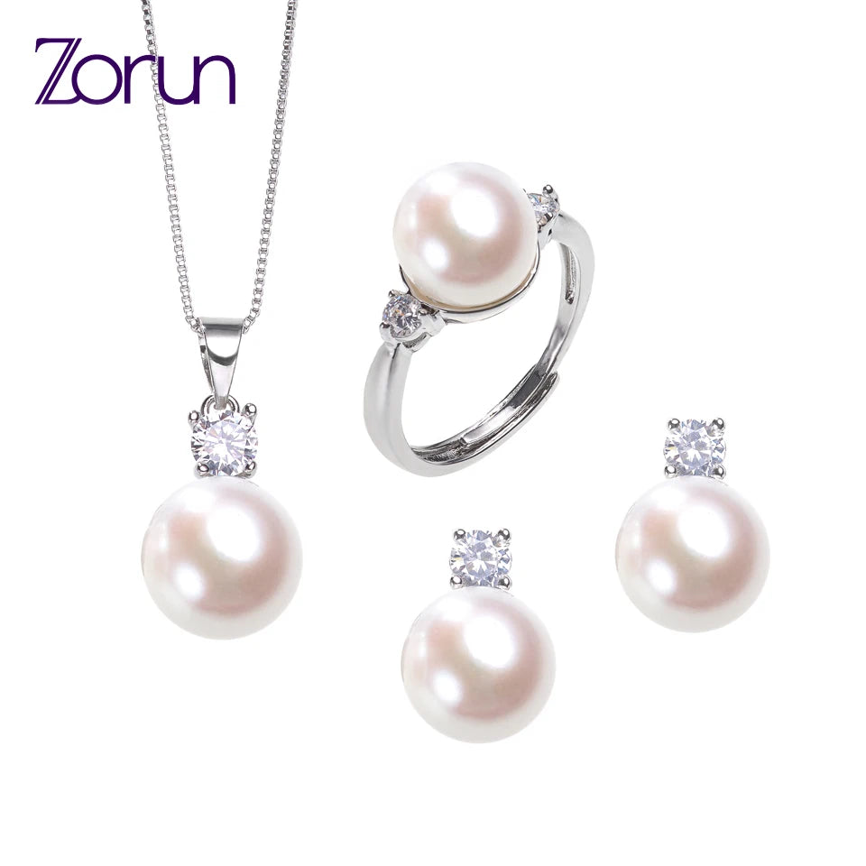 Zorun Freshwater Pearl Jewelry Set: 10MM Natural Elegance with Silver Accents