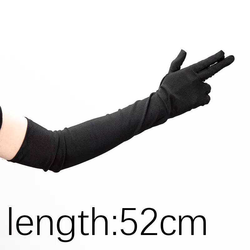 Classic Black Stretch Satin Opera Gloves: Elegant Fashion Accessory for Women