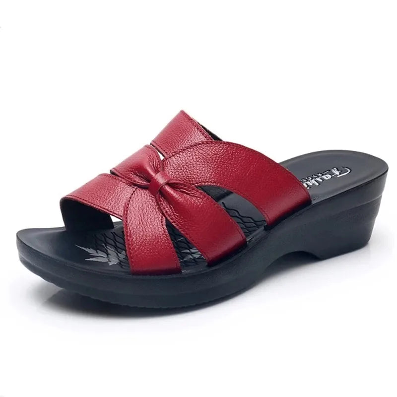 MVVJKE Summer Leather Wedge Women's Sandals: Soft, Non-Slip Seaside Slippers