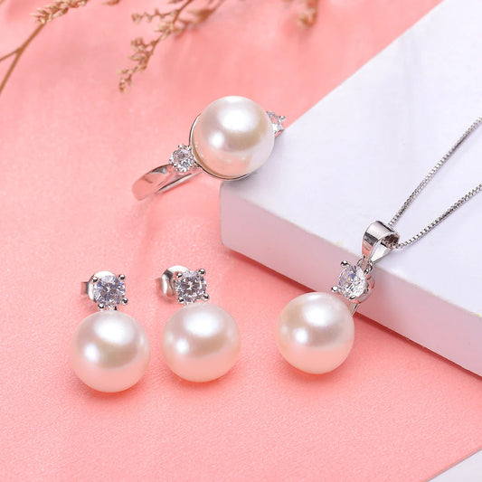 Zorun Freshwater Pearl Jewelry Set: 10MM Natural Elegance with Silver Accents