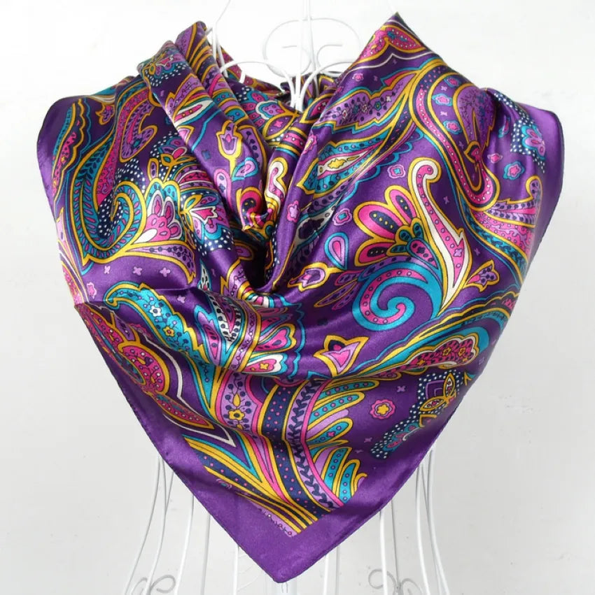 Spring & Autumn Satin Scarf: Big Square Printed Hijab for Women, 90*90cm