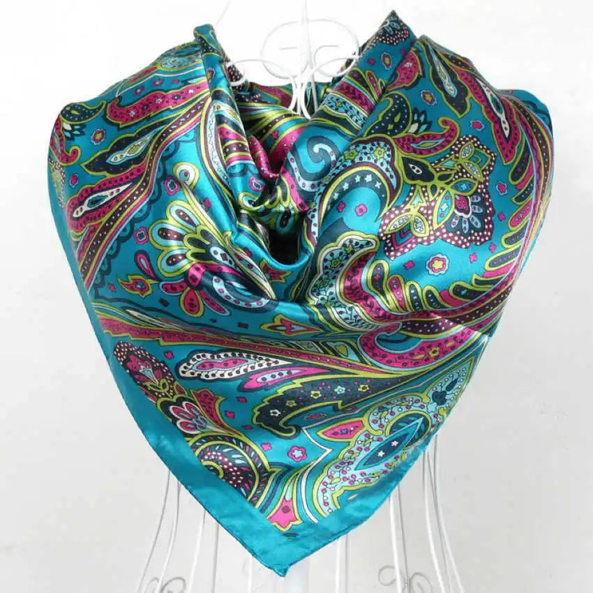 Spring & Autumn Satin Scarf: Big Square Printed Hijab for Women, 90*90cm