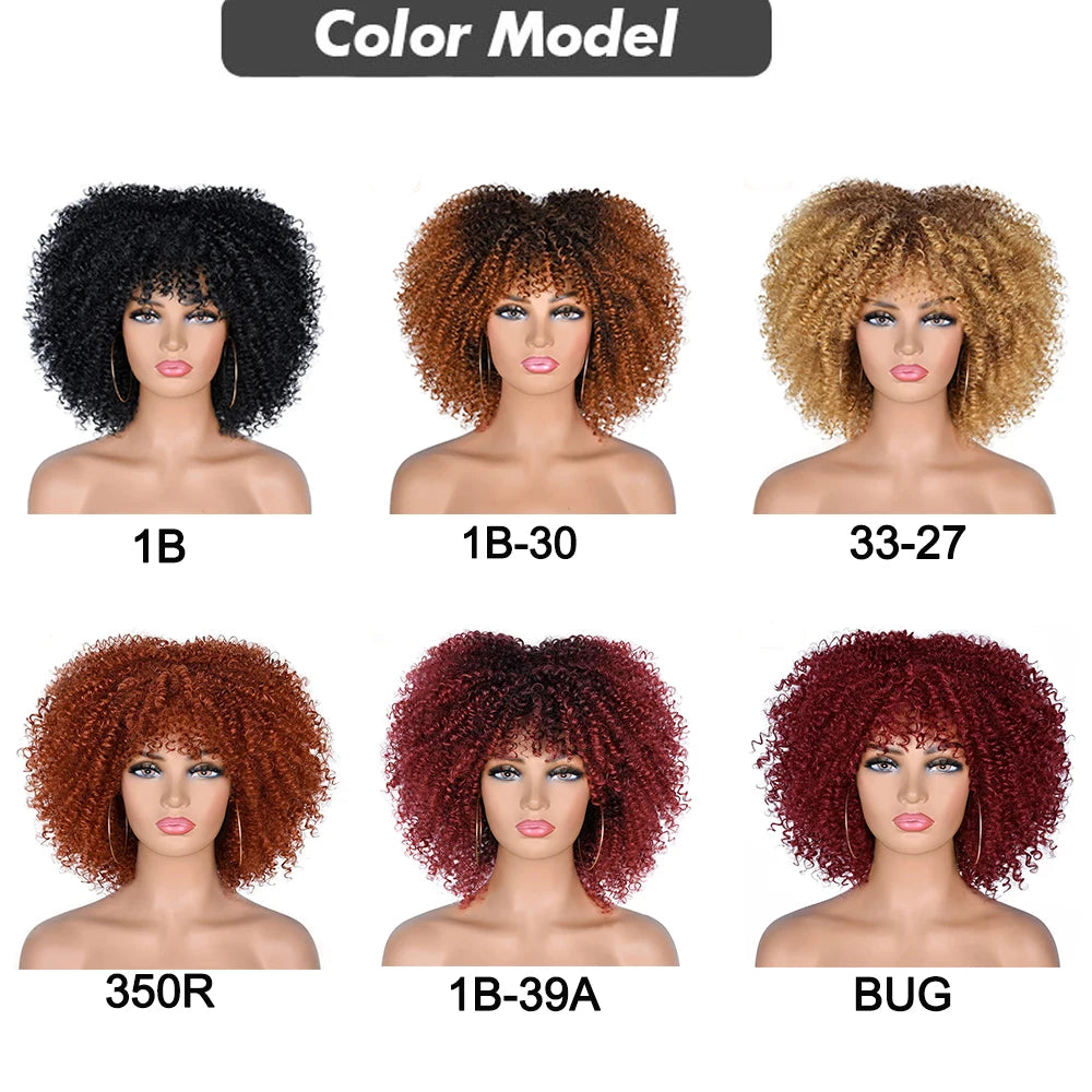 Afro Kinky Curly Wig: Short Style with Bangs