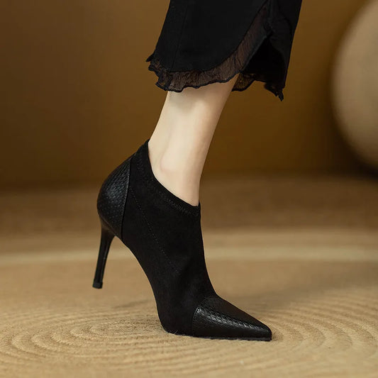 Coffee Splicing Stiletto Heel Short Boots: Women's Spring/Autumn Style