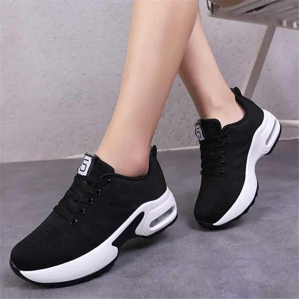 Black and White Lace-Up Platform Sneakers: Women's New Sports Shoes