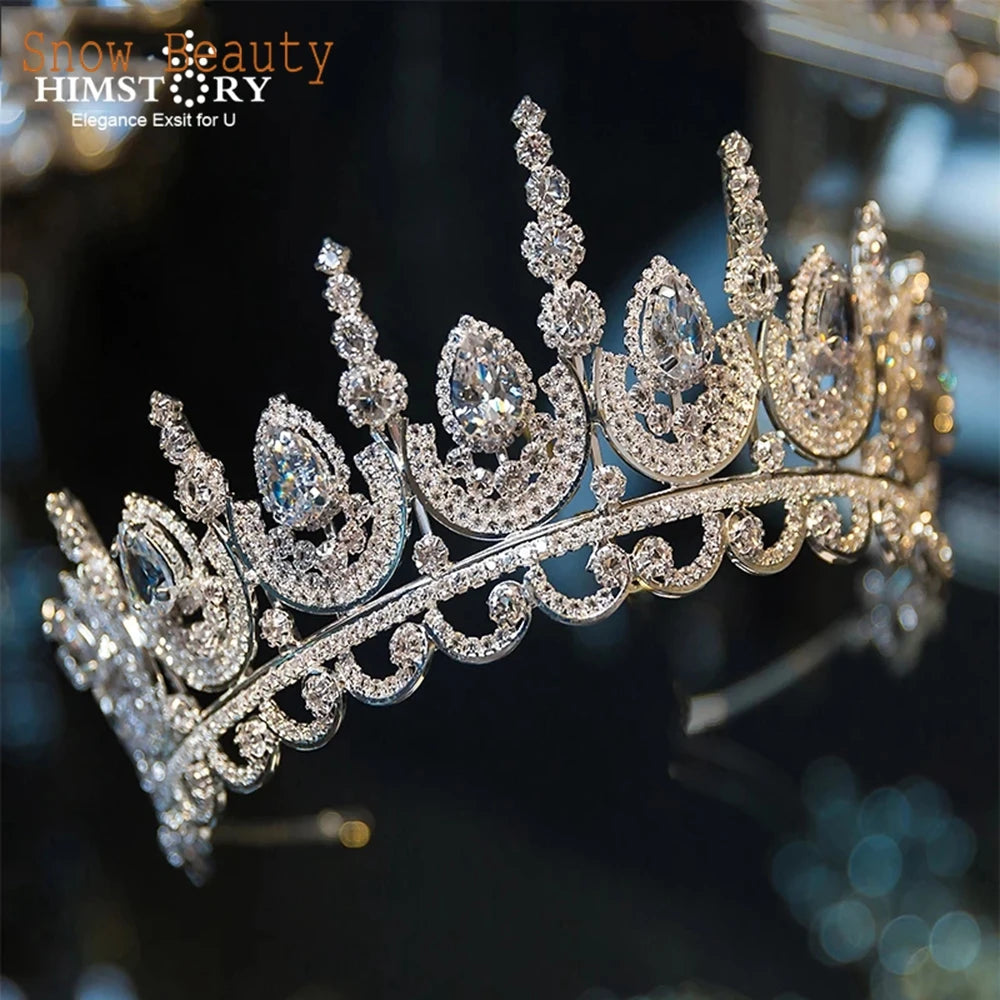 A67 Luxury Zircon Crown: Elegant bridal headwear adorned with crystals and rhinestones