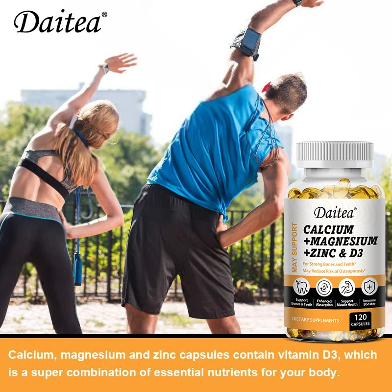 Daitea Calcium Magnesium Zinc Capsules with Vitamin D3: Bone, Teeth, Heart, Immune Support