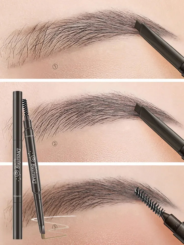 Double-Ended Waterproof Eyebrow Pencil: Long-Lasting, No Smudging, Rotatable Triangle Tip