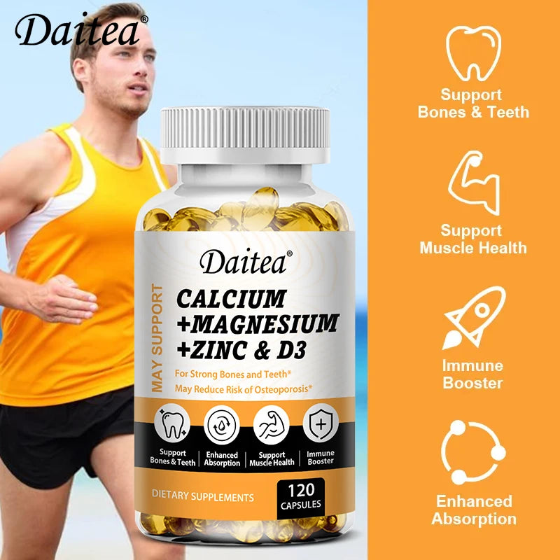 Daitea Calcium Magnesium Zinc Capsules with Vitamin D3: Bone, Teeth, Heart, Immune Support