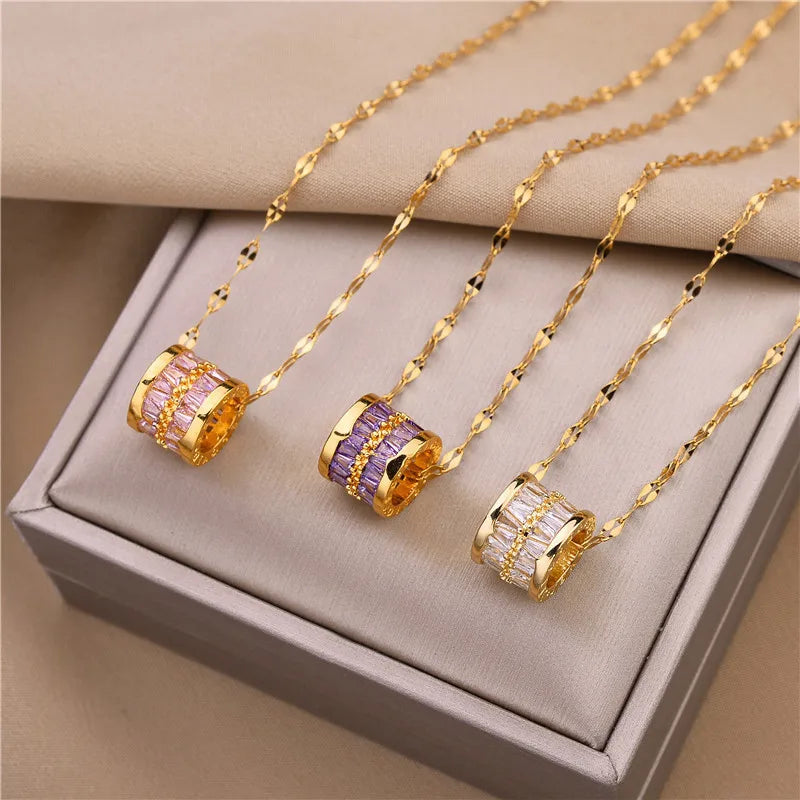 MEYRROYU Luxury Zircon Crystal Pendant Necklace: Stainless Steel Women's Jewelry