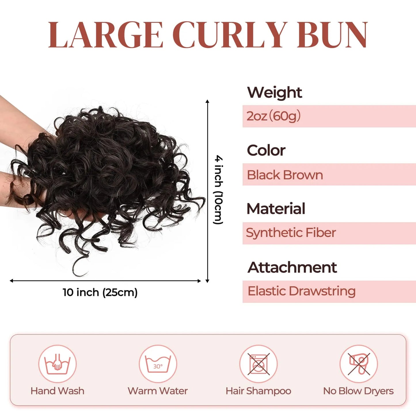 60g Synthetic Messy Bun: Elastic, Curly Wave Hair Extension in Dark Brown for Women