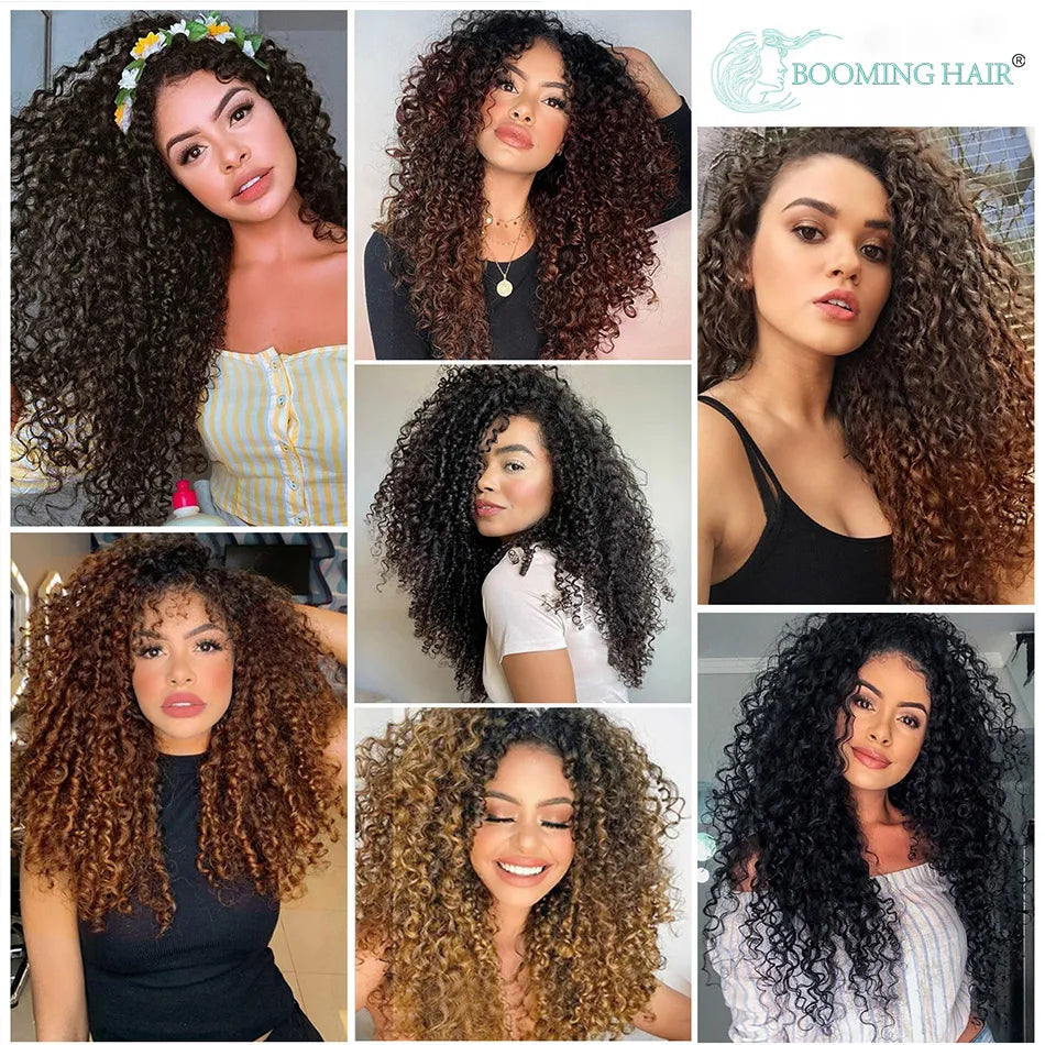 Long Jerry Curly Clip-In Hair Extensions - 7 Pcs Synthetic Full Head Afro Curls, Natural-Looking, 26”/65cm