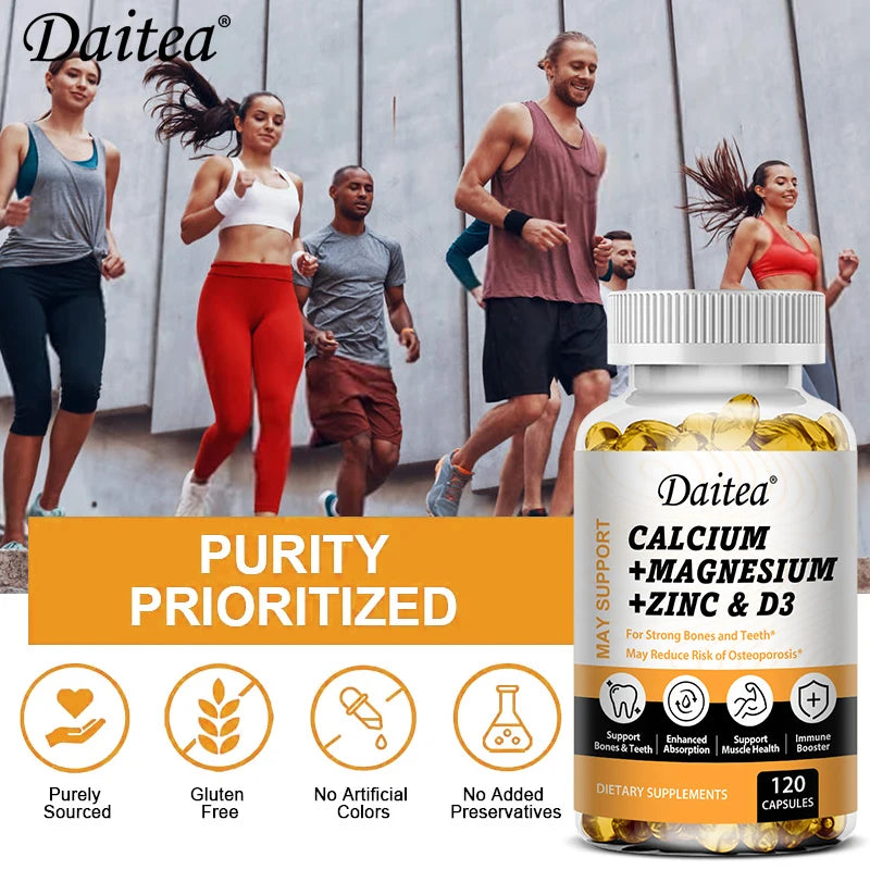 Daitea Calcium Magnesium Zinc Capsules with Vitamin D3: Bone, Teeth, Heart, Immune Support