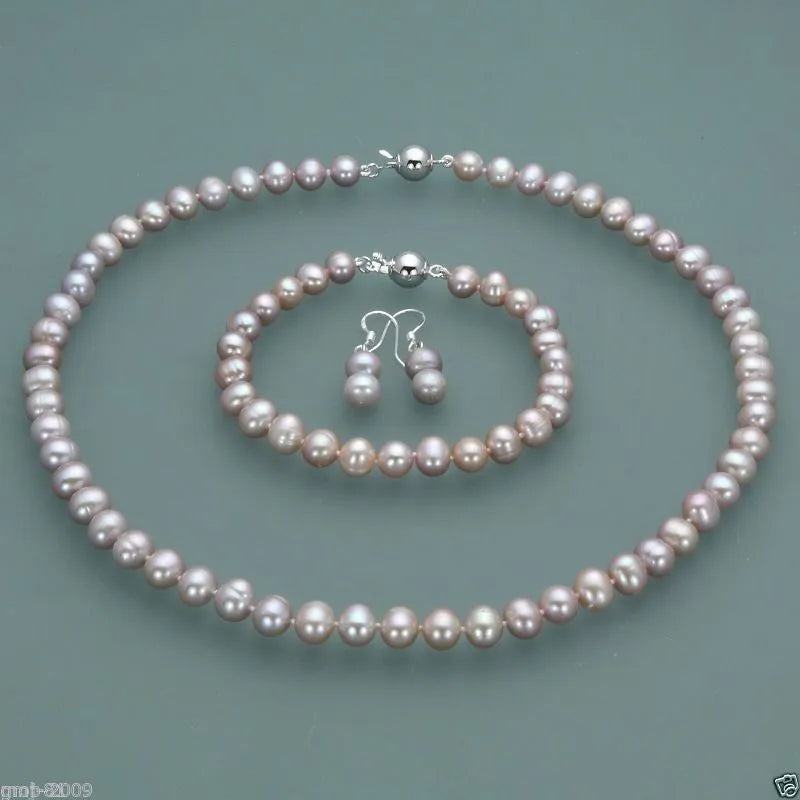 Lavender Akoya Pearl Jewelry Set - AAA Quality