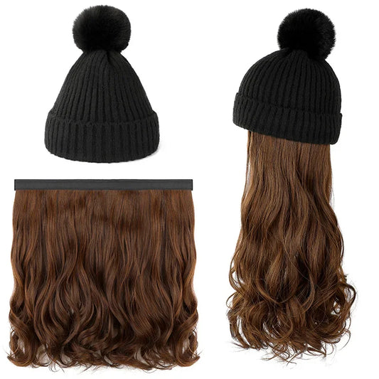 Woolen Wig Beanie: Long Curly Style