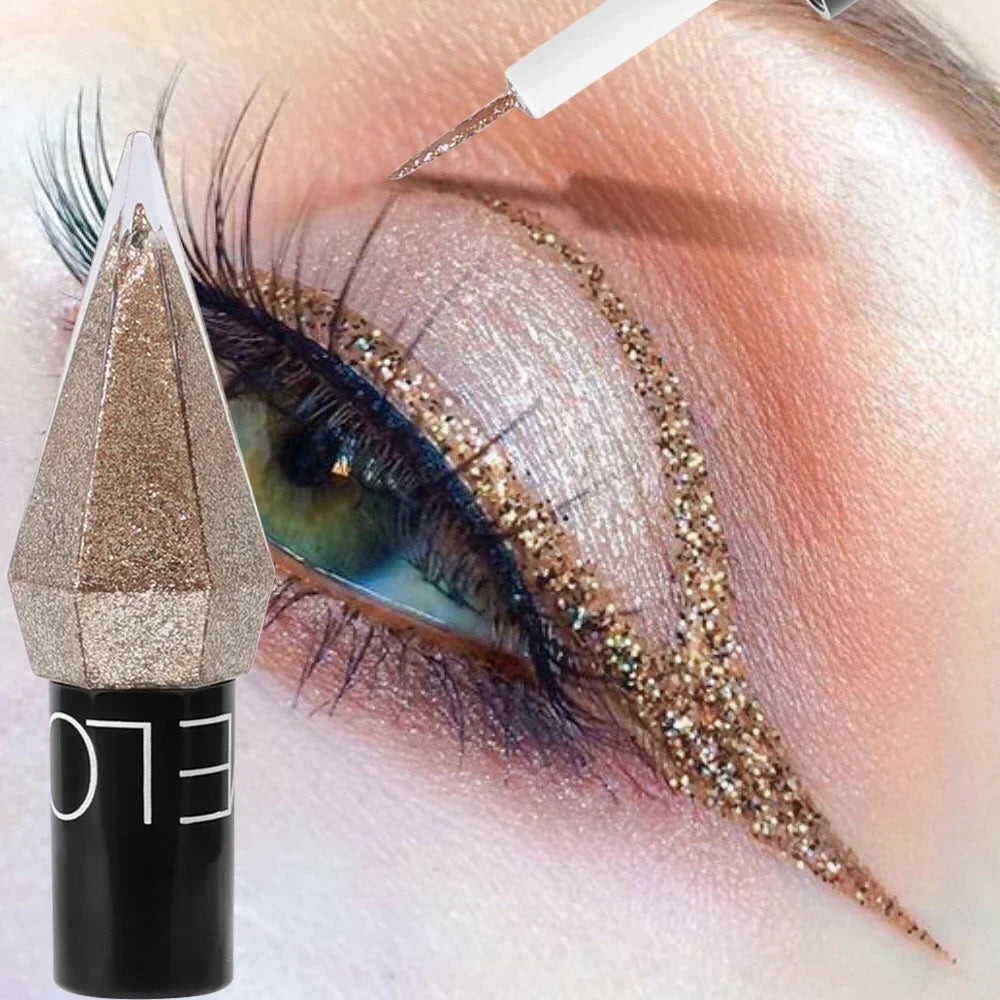 Diamond Glitter Eyeliner Pencil: Waterproof with Pearl Silver & Rose Gold Shimmer