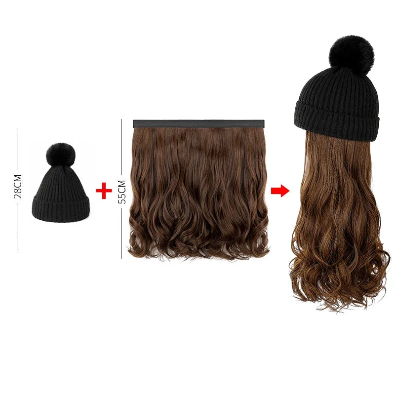 Woolen Wig Beanie: Long Curly Style