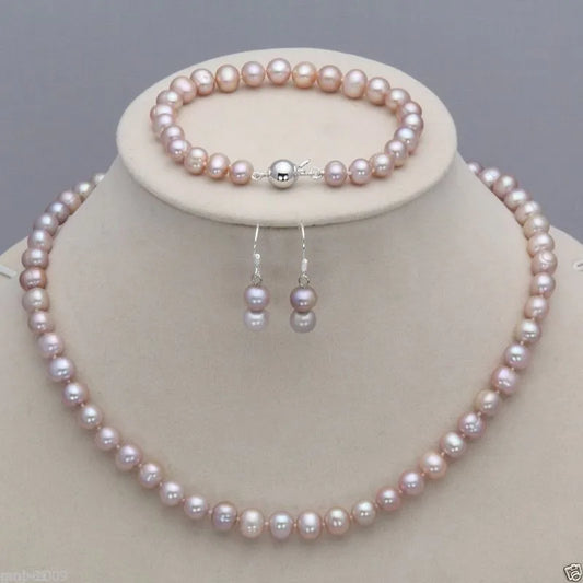 Lavender Akoya Pearl Jewelry Set - AAA Quality