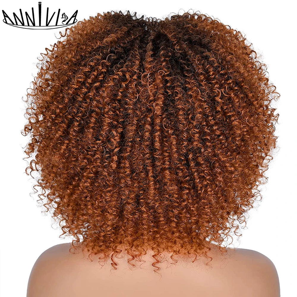 Afro Kinky Curly Wig: Short Style with Bangs