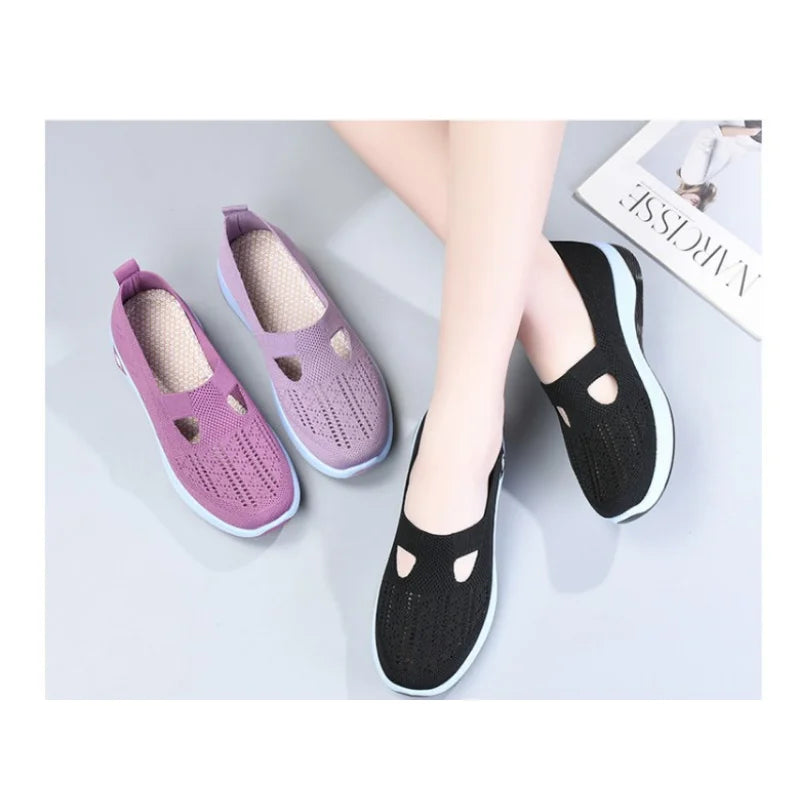 Comfy Black Mesh Slip-On Orthopedic Women's Casual Flats