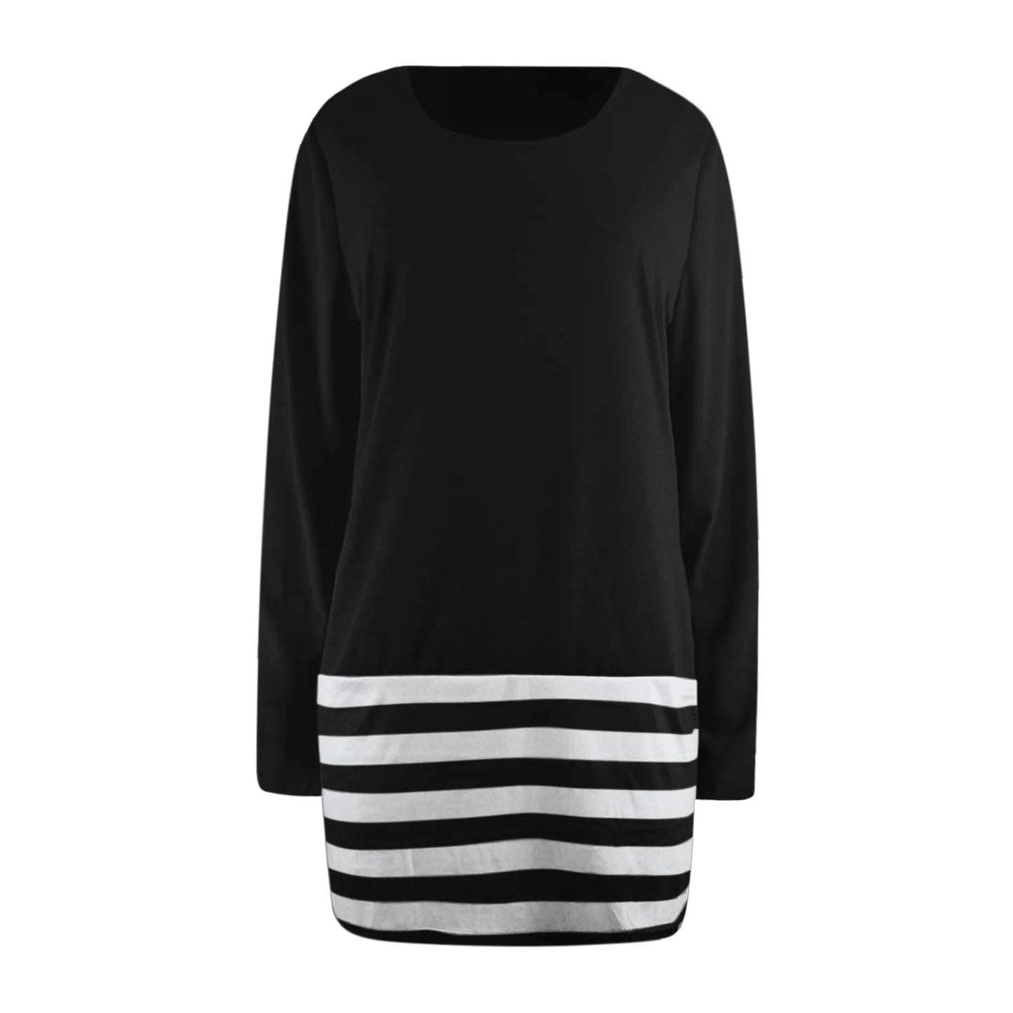 Striped O-Neck Pullover Tunic Dress: Elegant Long Sleeve Casual Wear