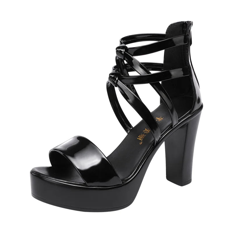 Gladiator Style Wedding Sandals: Block Heel Platform, Patent Leather