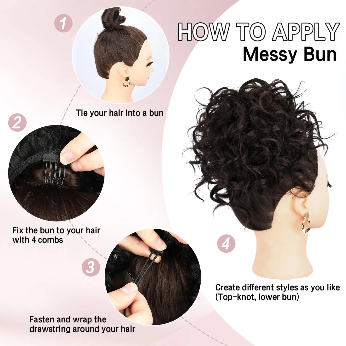 60g Synthetic Messy Bun: Elastic, Curly Wave Hair Extension in Dark Brown for Women