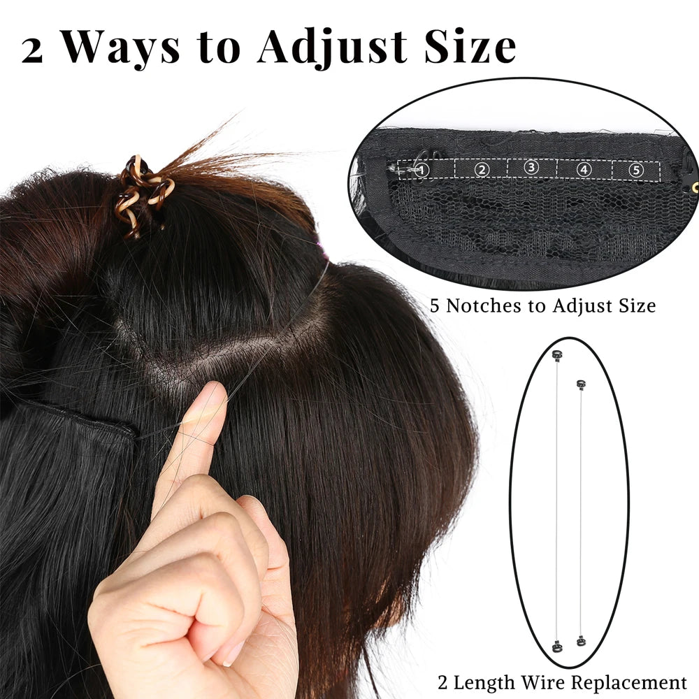 Two-Clip Invisible Wire Extensions: Synthetic Long Wavy Hairpiece in Black/Brown for Women