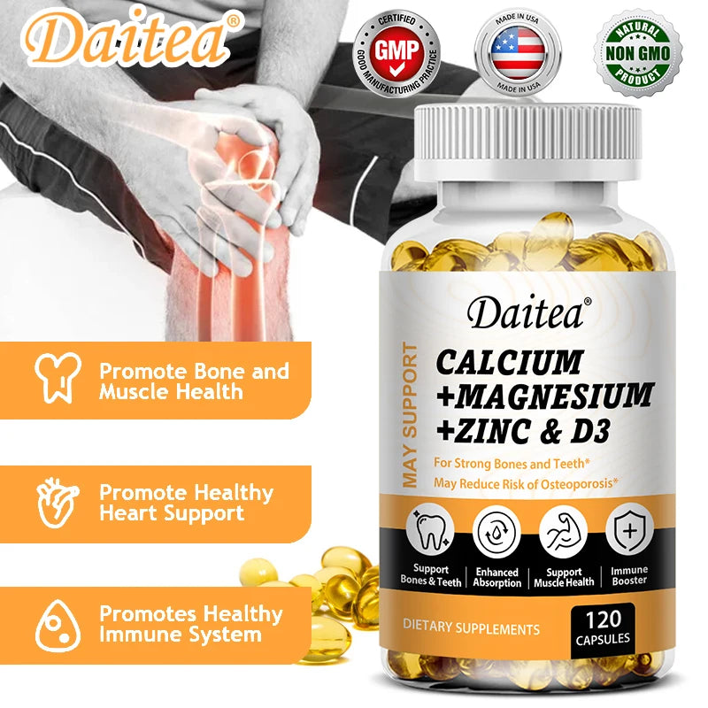 Daitea Calcium Magnesium Zinc Capsules with Vitamin D3: Bone, Teeth, Heart, Immune Support