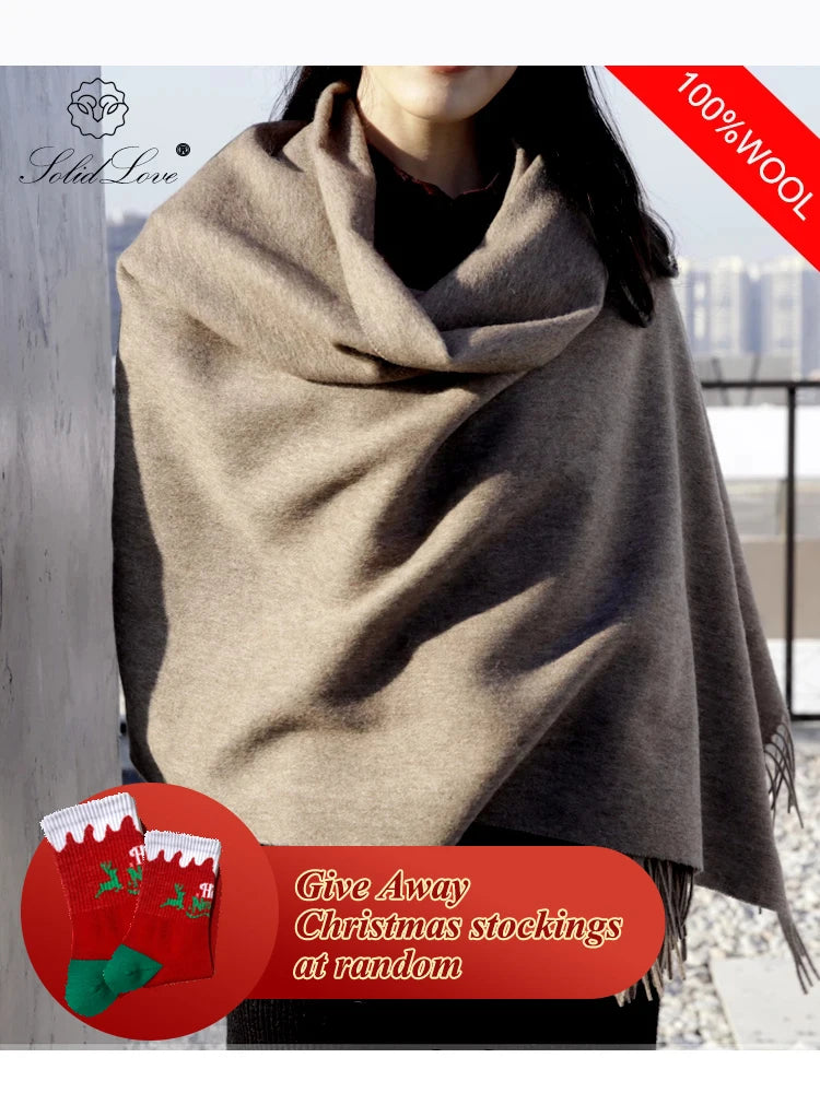 100% Wool Cashmere Scarf: Thick, Fashionable, and Warm for Winter. Oversized Pashmina Shawl, 300g.