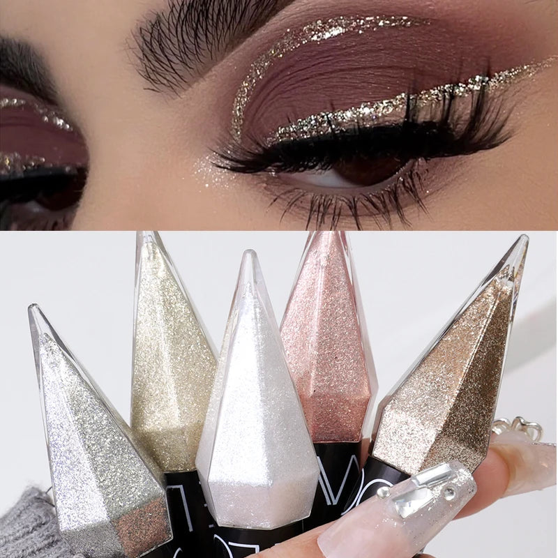 Diamond Glitter Eyeliner Pencil: Waterproof with Pearl Silver & Rose Gold Shimmer