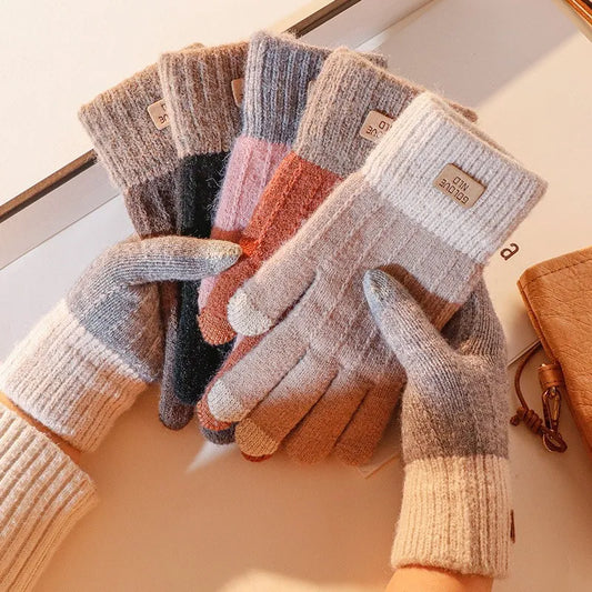 Warm Winter Touch Screen Knit Gloves: Unisex Stretch Wool Mittens