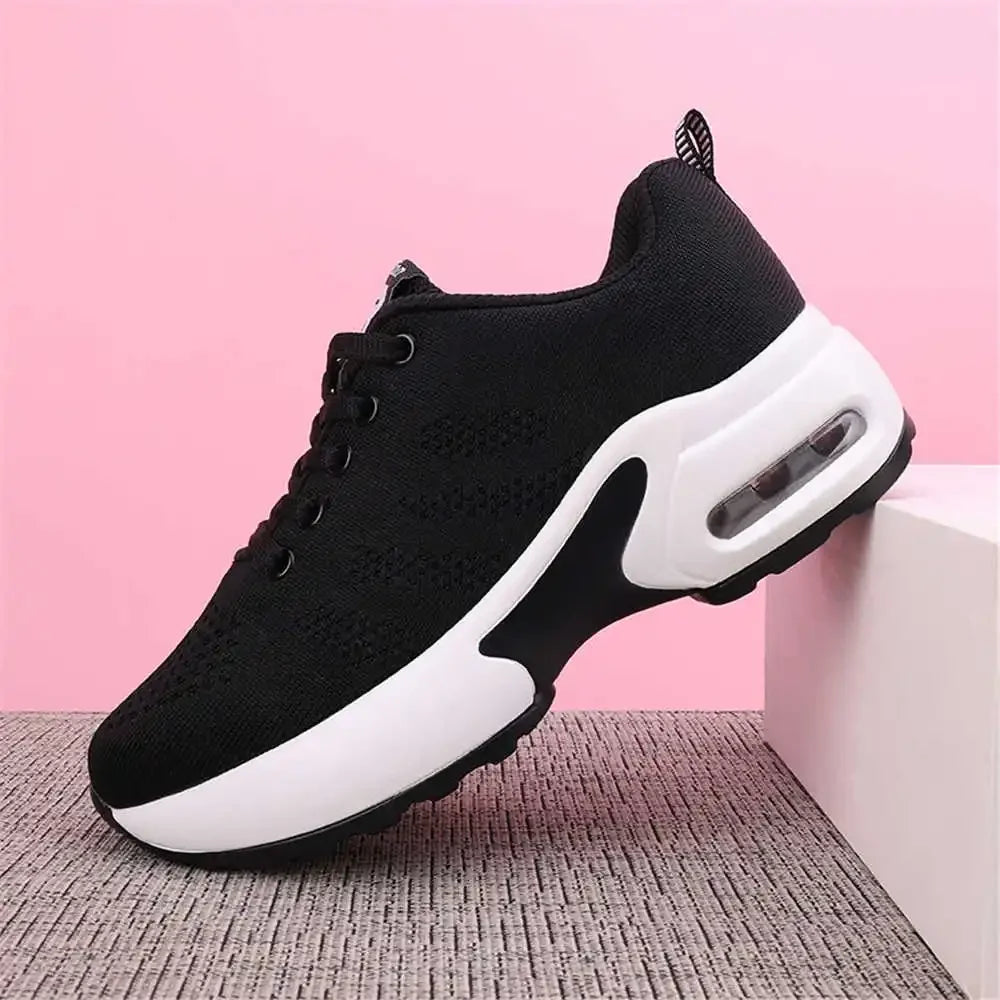 Black and White Lace-Up Platform Sneakers: Women's New Sports Shoes