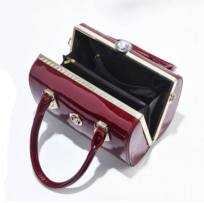 New Luxury Patent Leather Shoulder Bag. Radiate elegance with dazzling diamonds, perfect for weddings and parties."