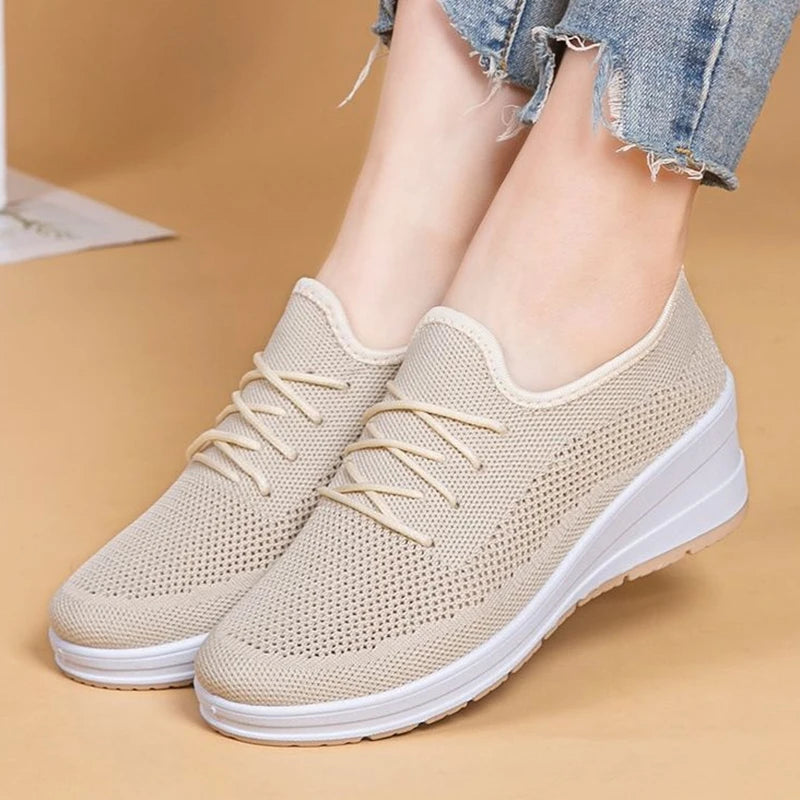 Lucyever Mesh Wedge Sneakers: White, Comfy, Non-Slip